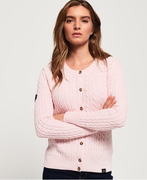 Superdry Croyde Bay Cable Knit Cardigan Női Kötöttáru Rózsaszín | DGJIV5740